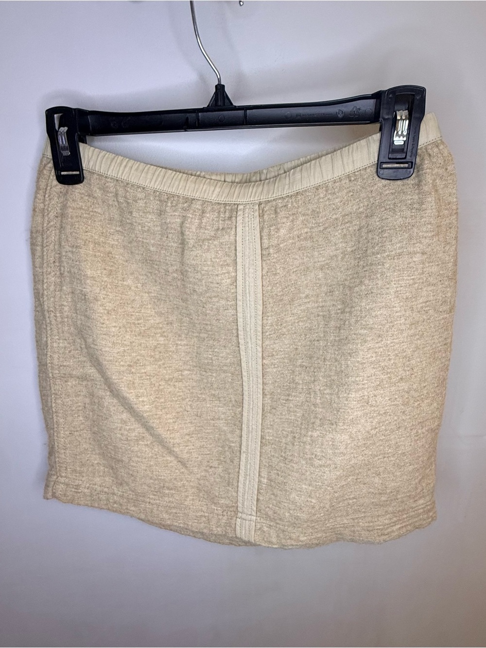 Neutral Beige Knit Mini Skirt with Center Seam